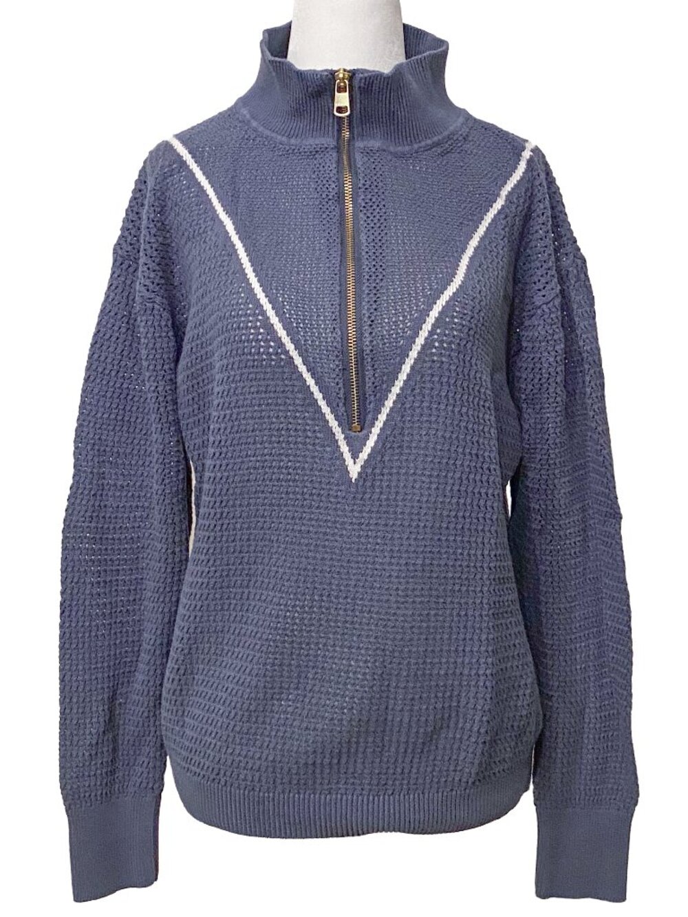 VARLEY Calva Mesh Knit Quarter Zip Sweater Sz M Slate Blue Tenniscore Preppy
